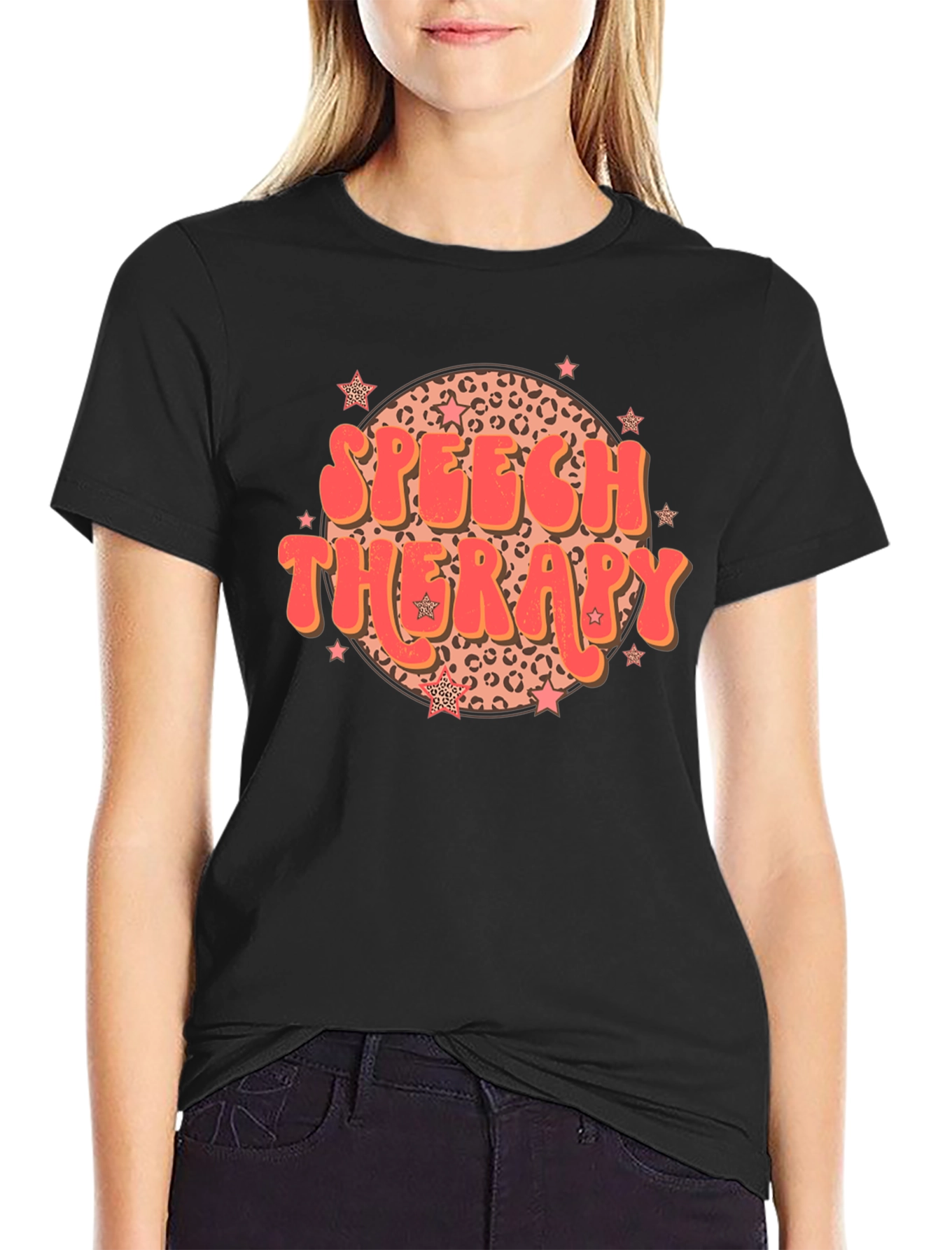 Speech Therapy Leopard Print Star T-Shirt