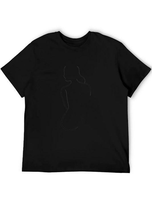 Minimalist Woman Line Art Black T-Shirt