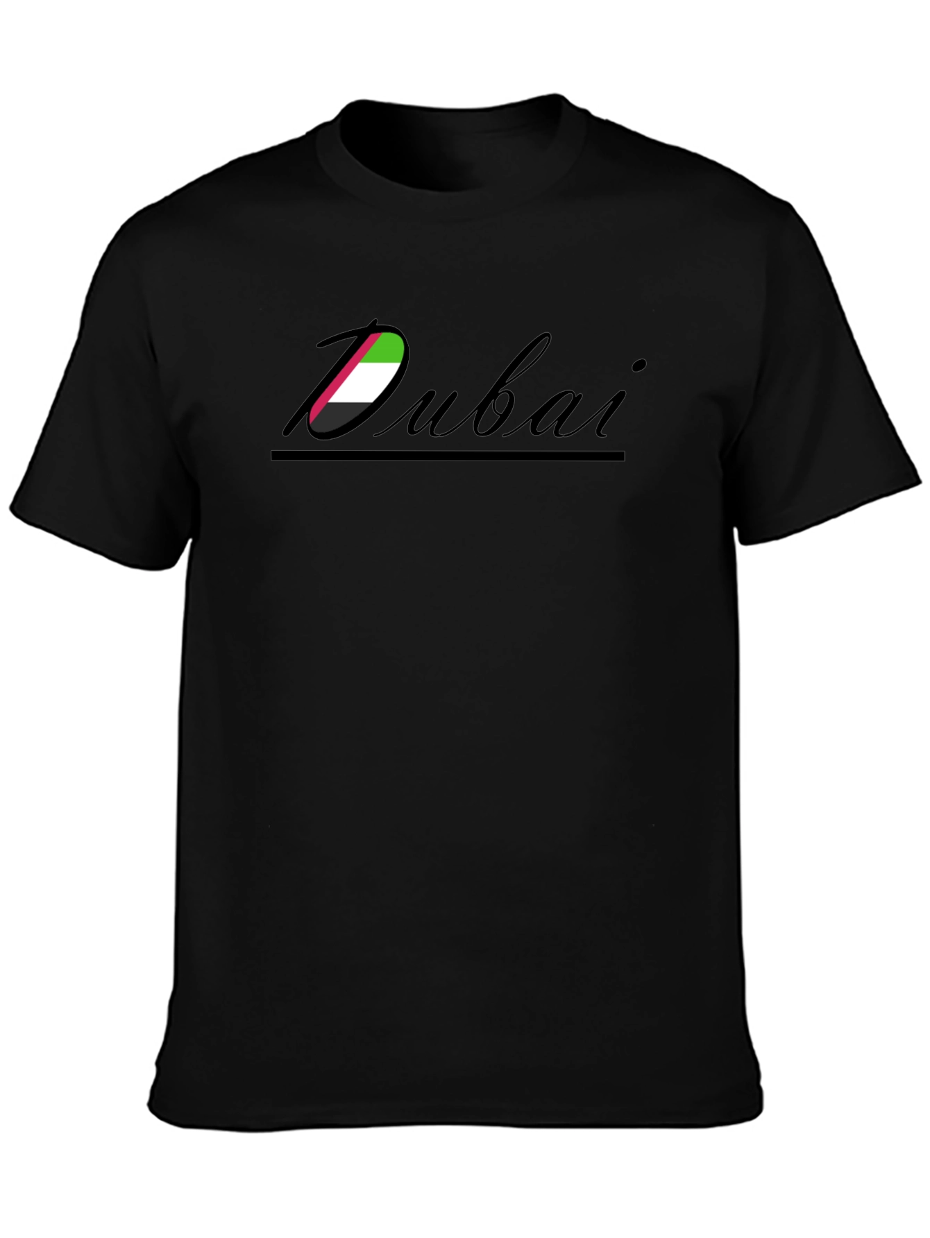 Dubai Flag Graphic Print Black T-Shirt