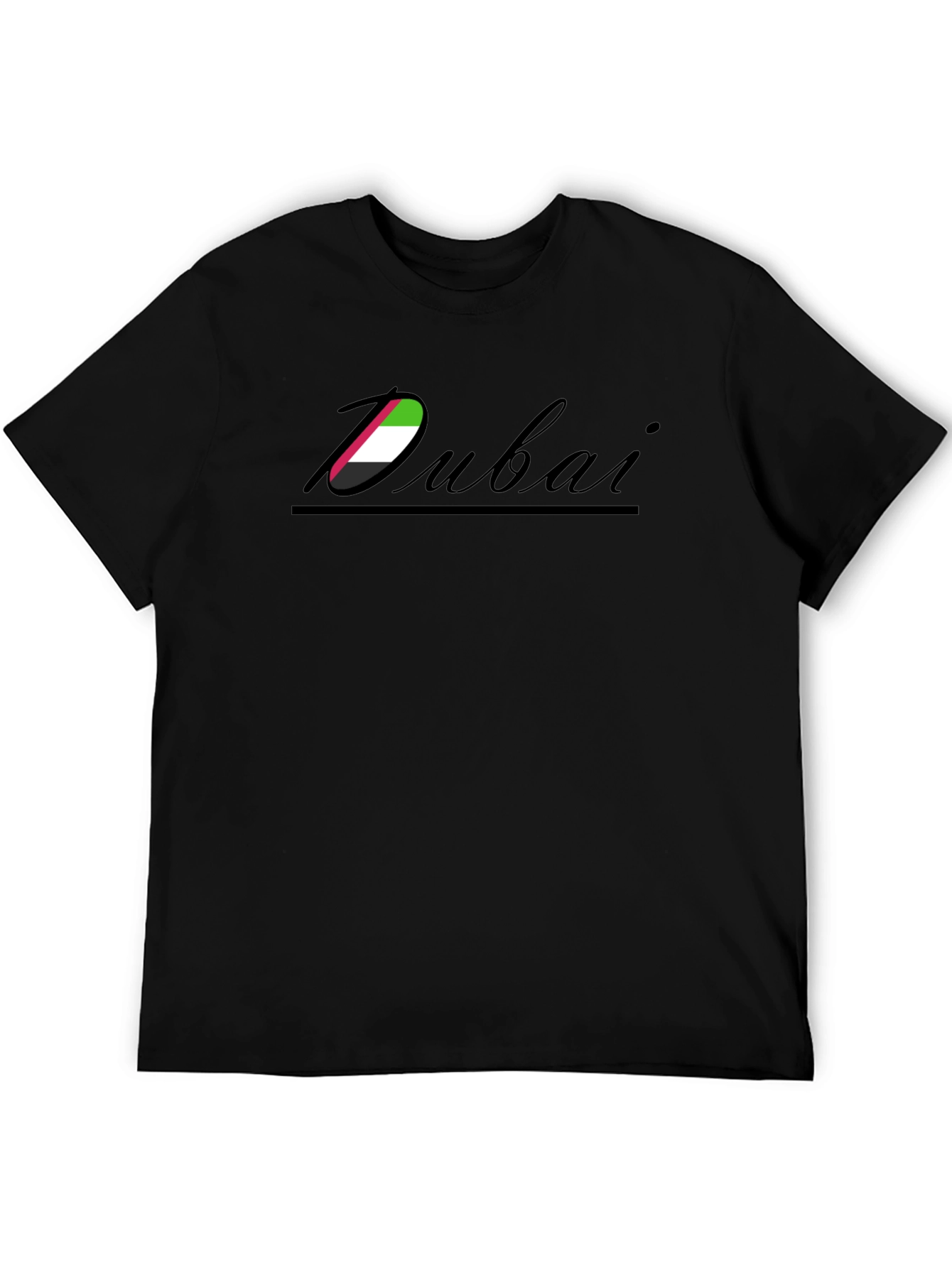 Dubai Flag Graphic Print Black T-Shirt