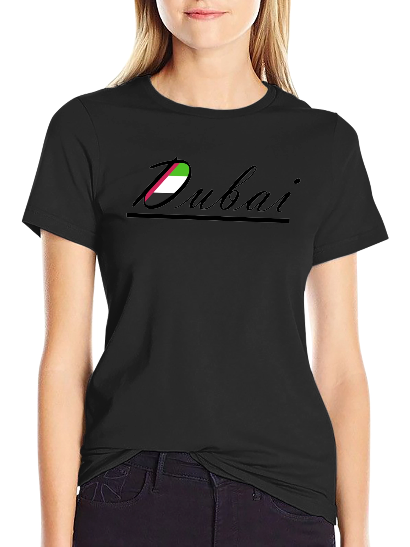 Dubai Flag Graphic Print Black T-Shirt