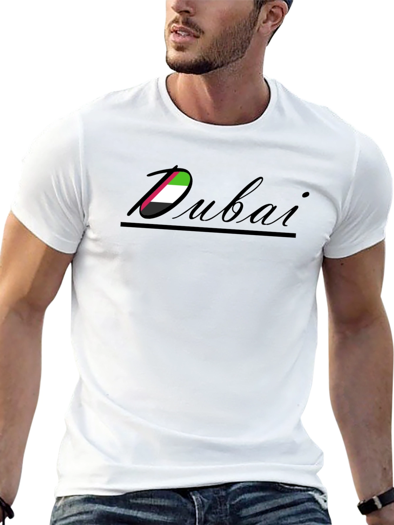 Dubai Flag Graphic Print Black T-Shirt