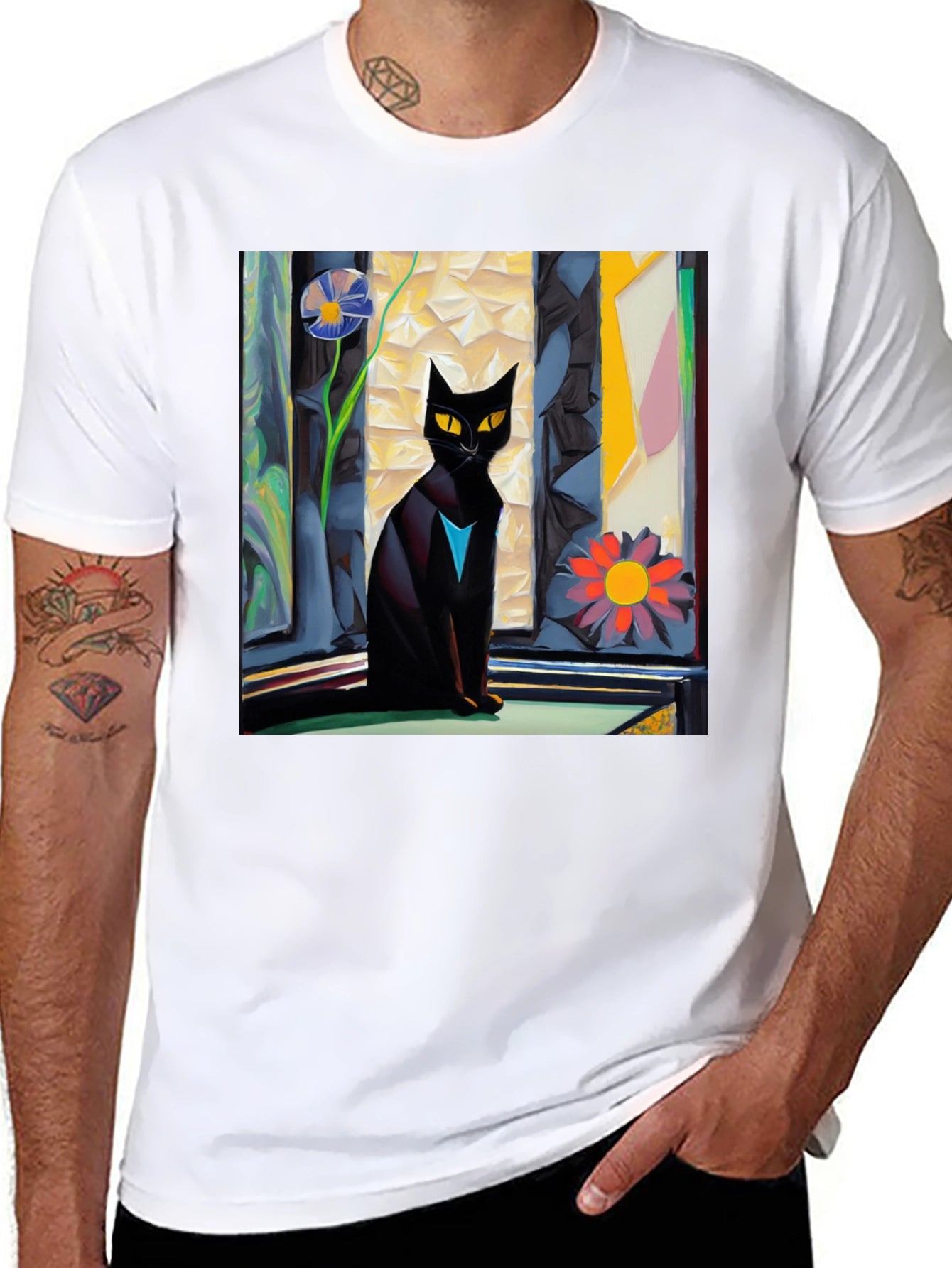 Artistic Cat Graphic Tee - Unique Design