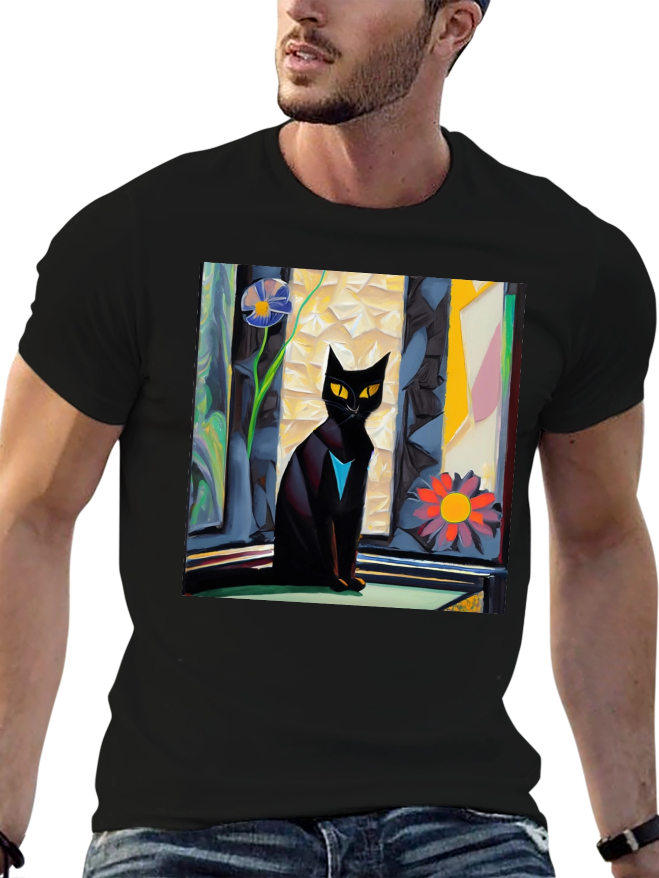 Artistic Cat Graphic Tee - Unique Design