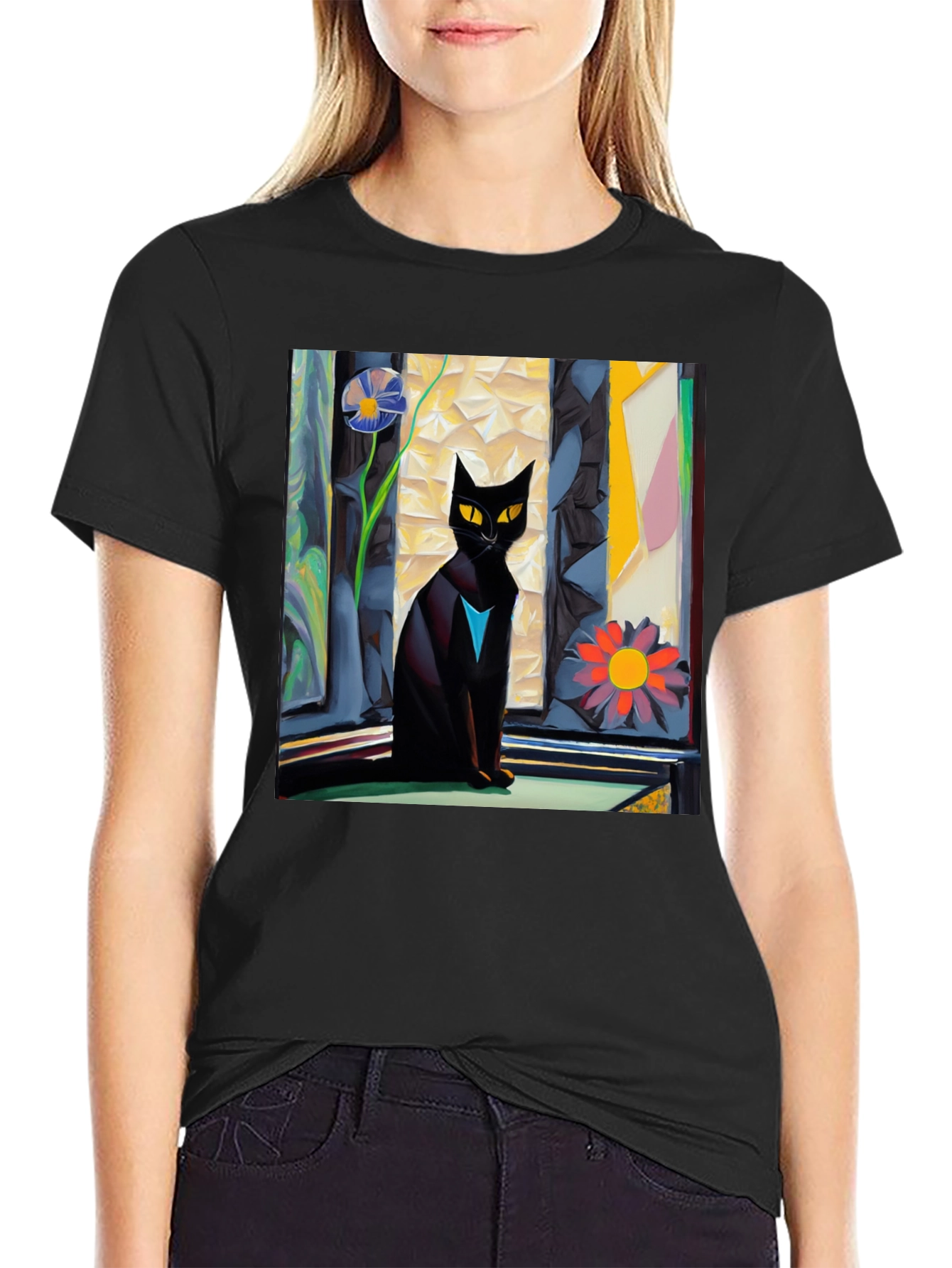 Artistic Cat Graphic Tee - Unique Design