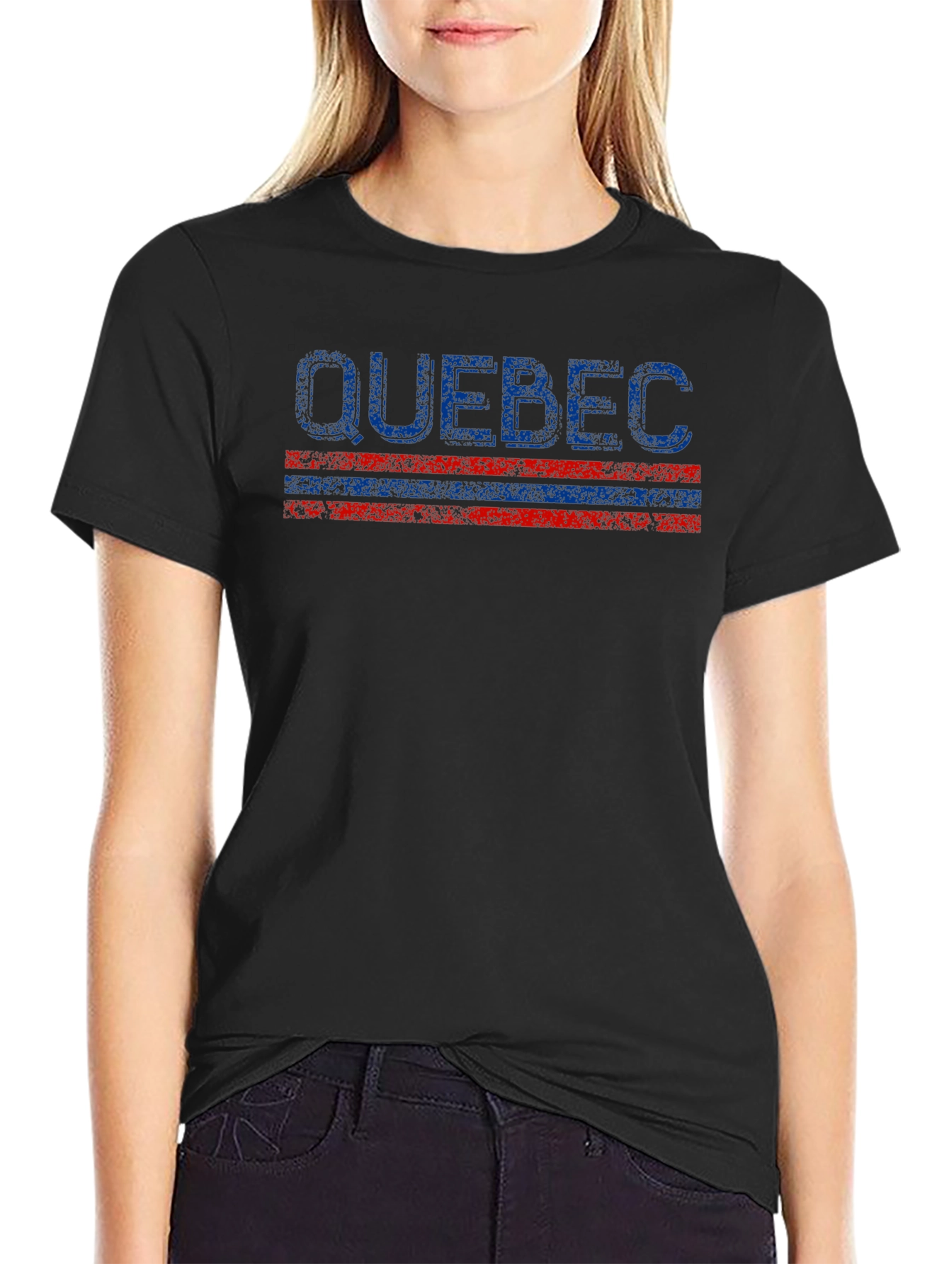Quebec Graphic Tee - Distressed Print Black Shirt