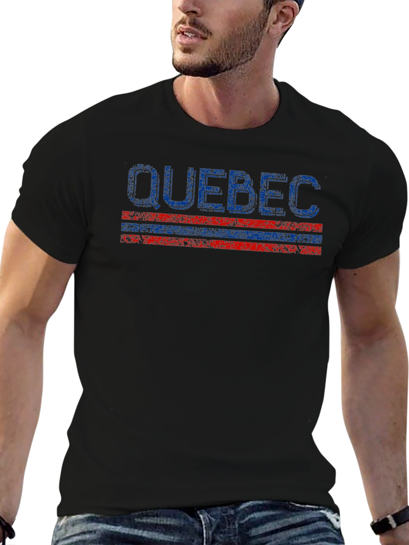 Quebec Graphic Tee - Distressed Print Black Shirt