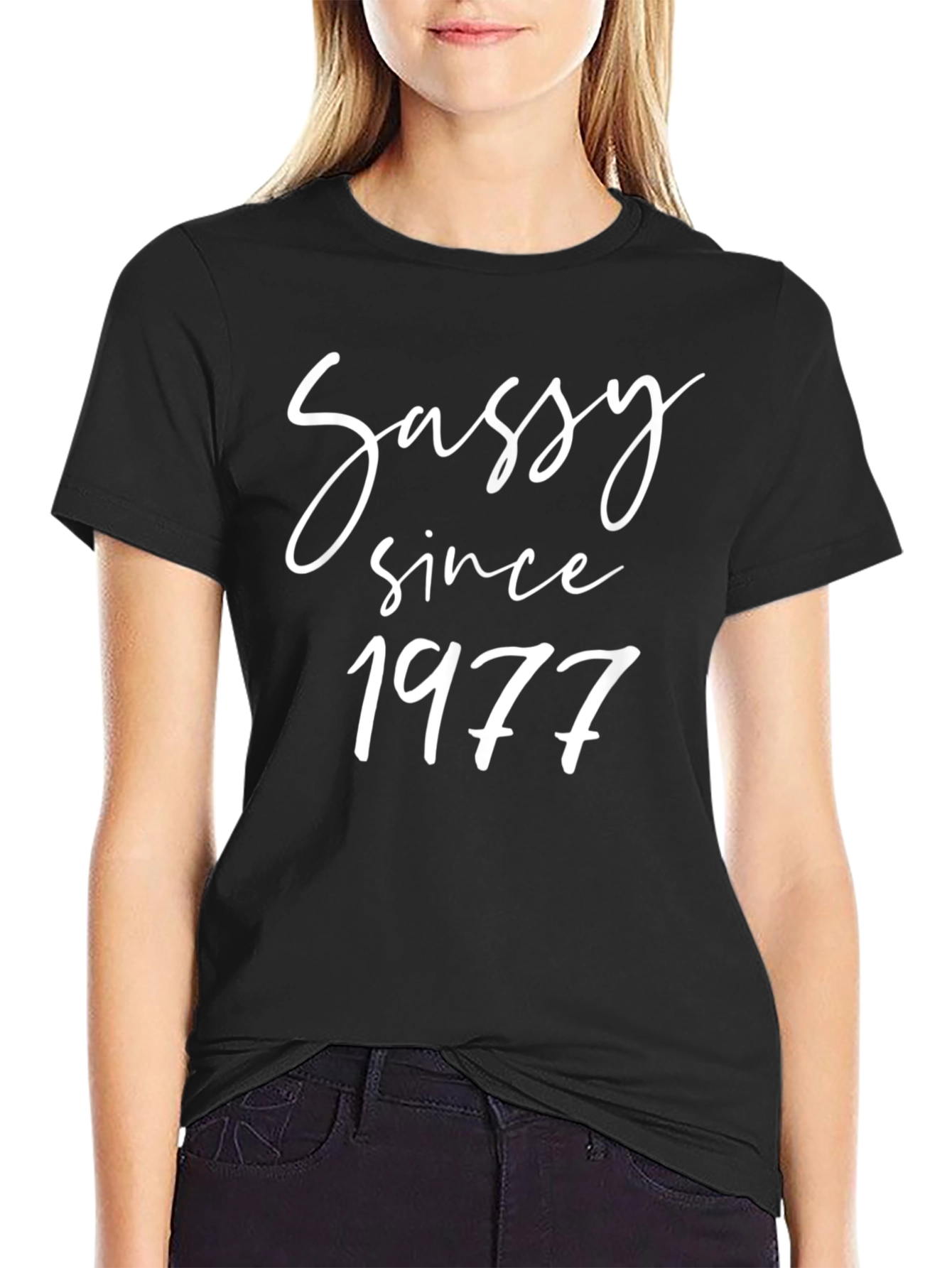 Sassy Since 1977 Black Graphic T-Shirt