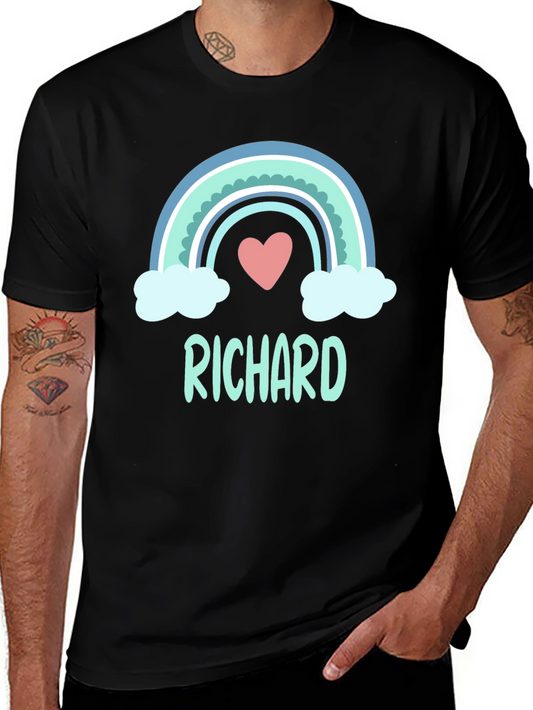 Personalized Richard Rainbow Heart Graphic T-Shirt