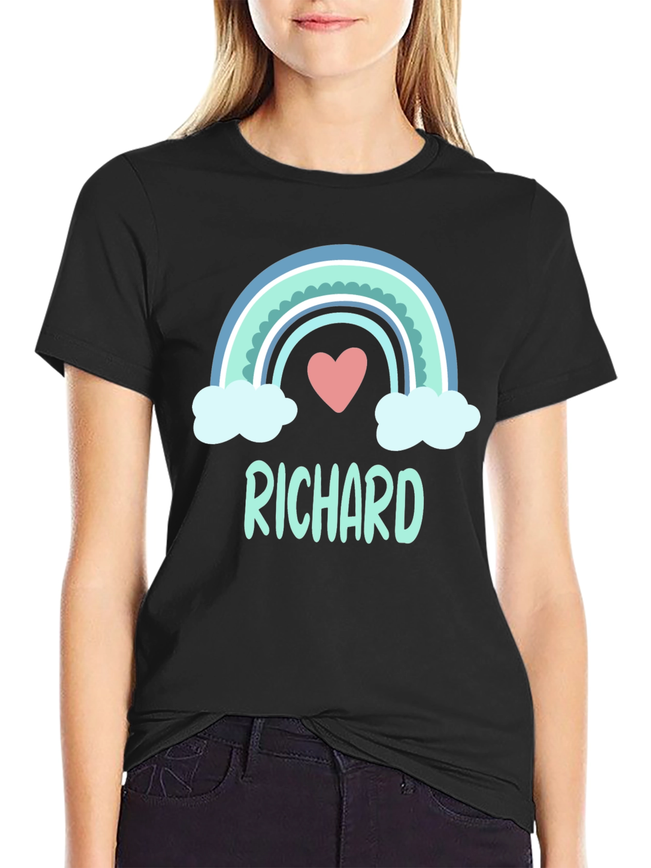 Personalized Richard Rainbow Heart Graphic T-Shirt