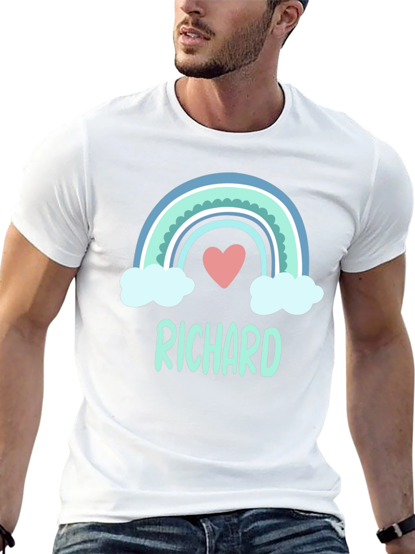 Personalized Richard Rainbow Heart Graphic T-Shirt