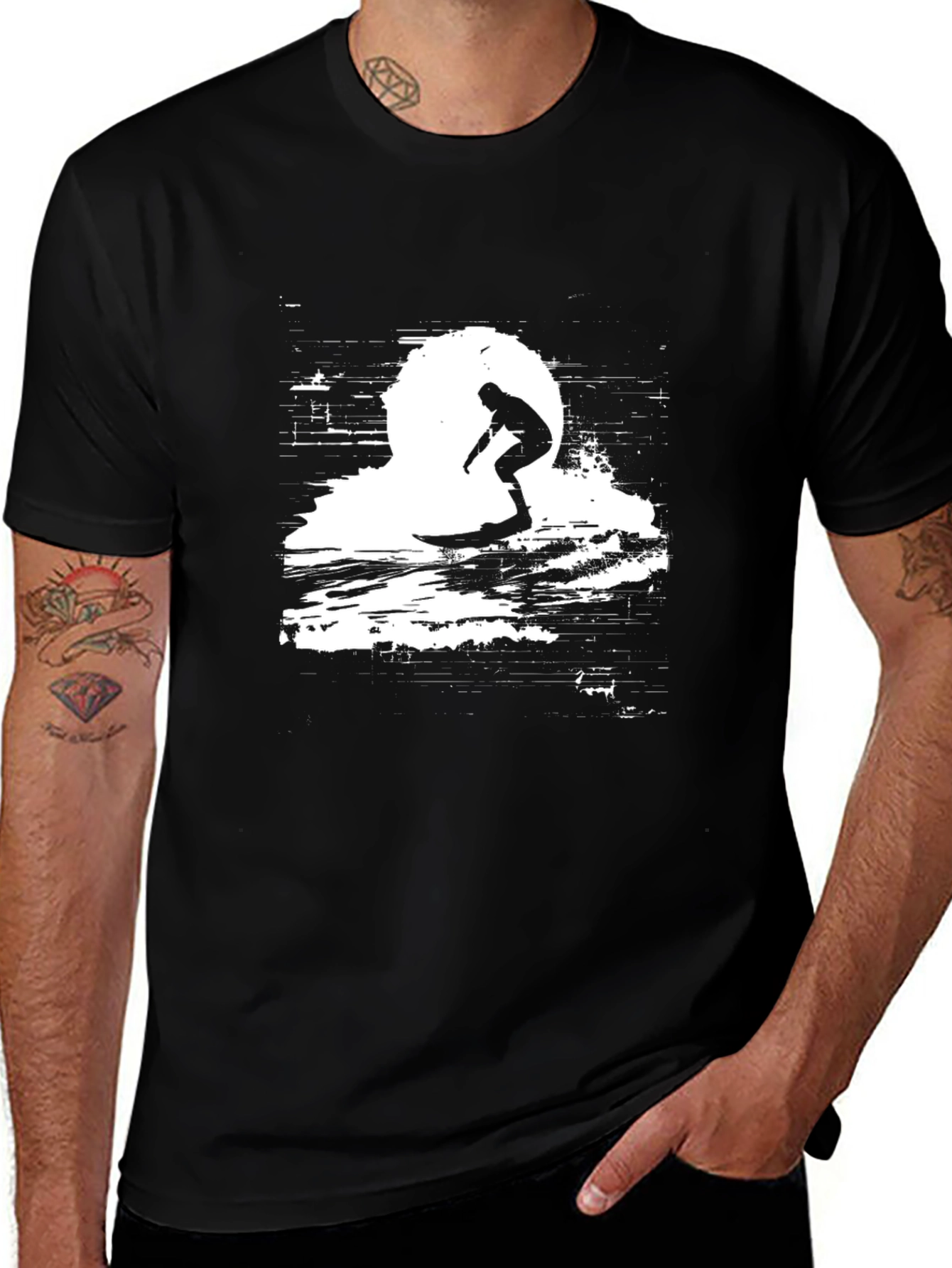 Surfing Silhouette Black T-Shirt