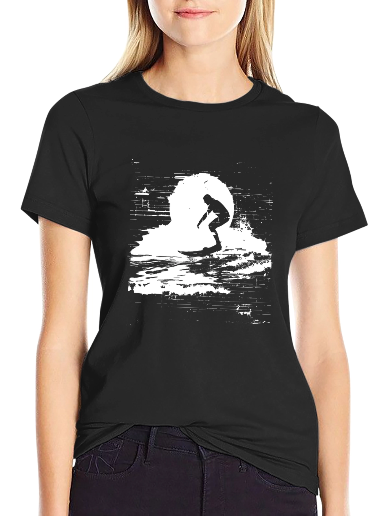 Surfing Silhouette Black T-Shirt