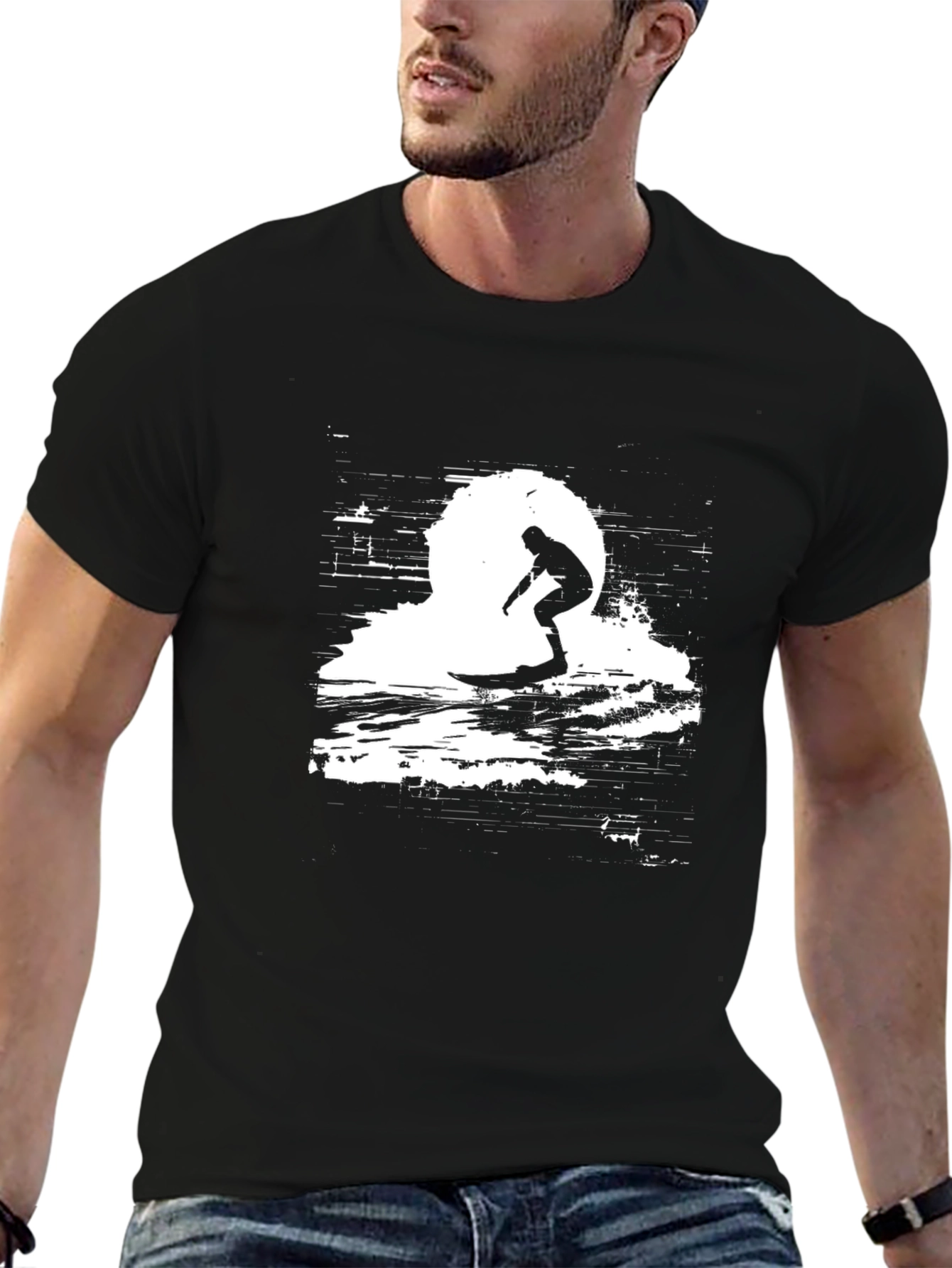 Surfing Silhouette Black T-Shirt