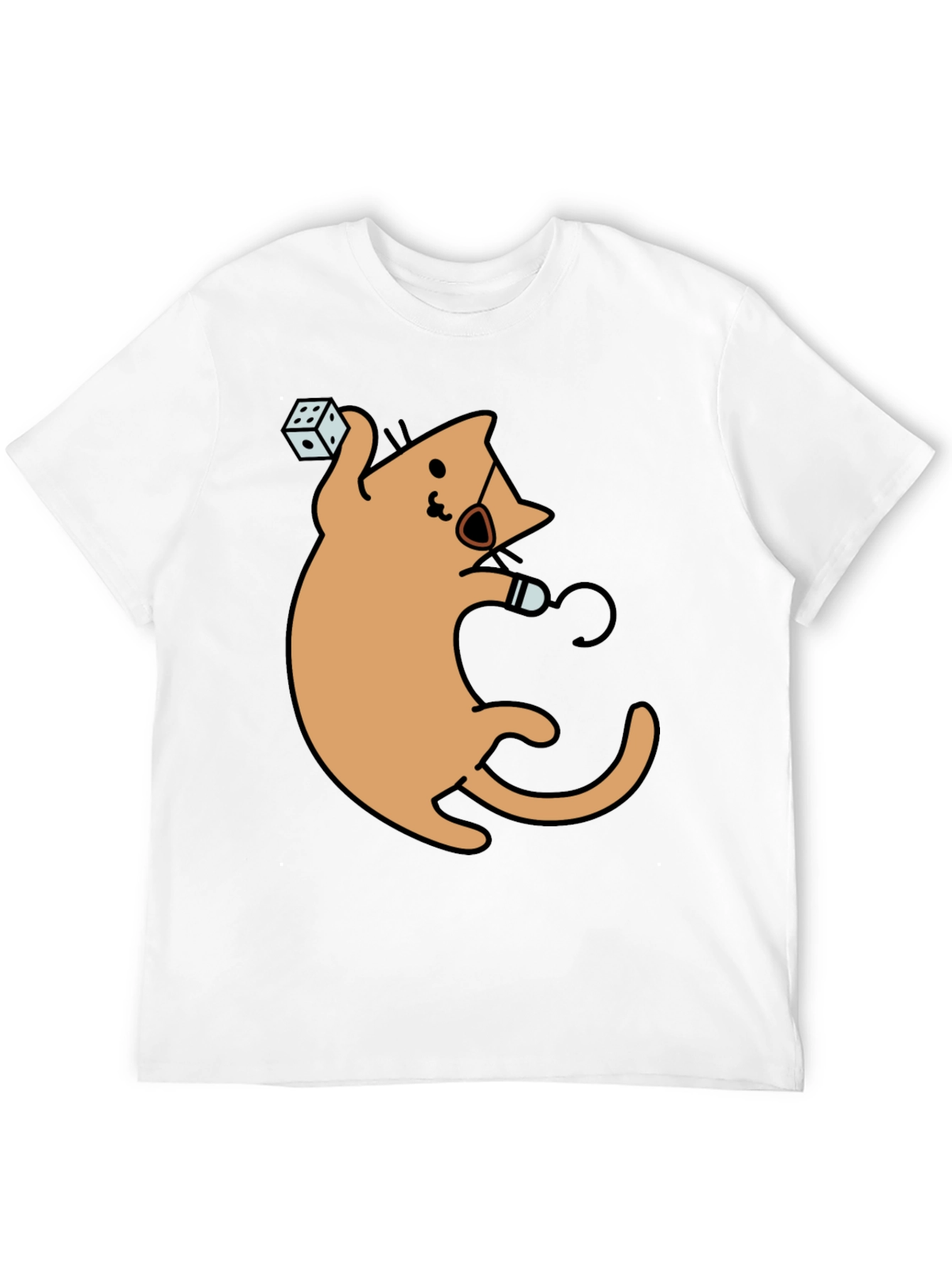 Dice Cat Graphic Tee - Black Cotton Shirt