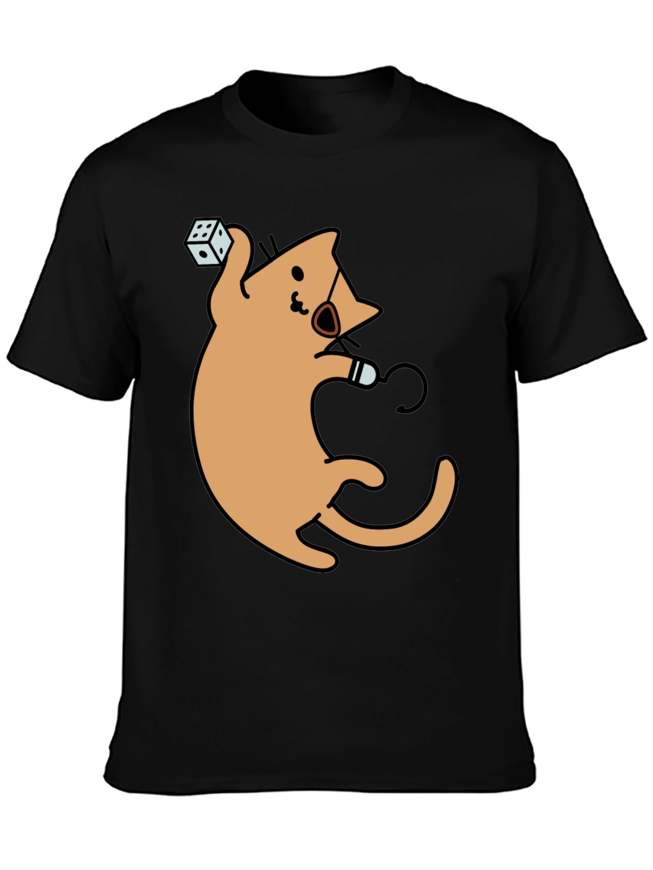 Dice Cat Graphic Tee - Black Cotton Shirt