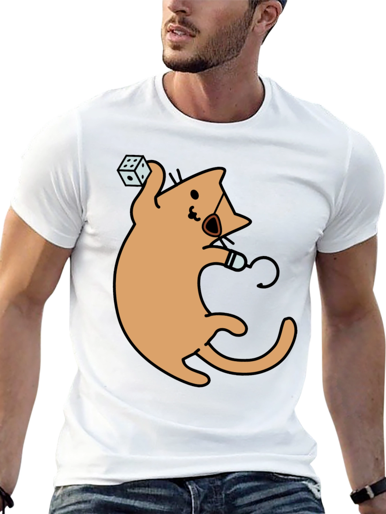 Dice Cat Graphic Tee - Black Cotton Shirt