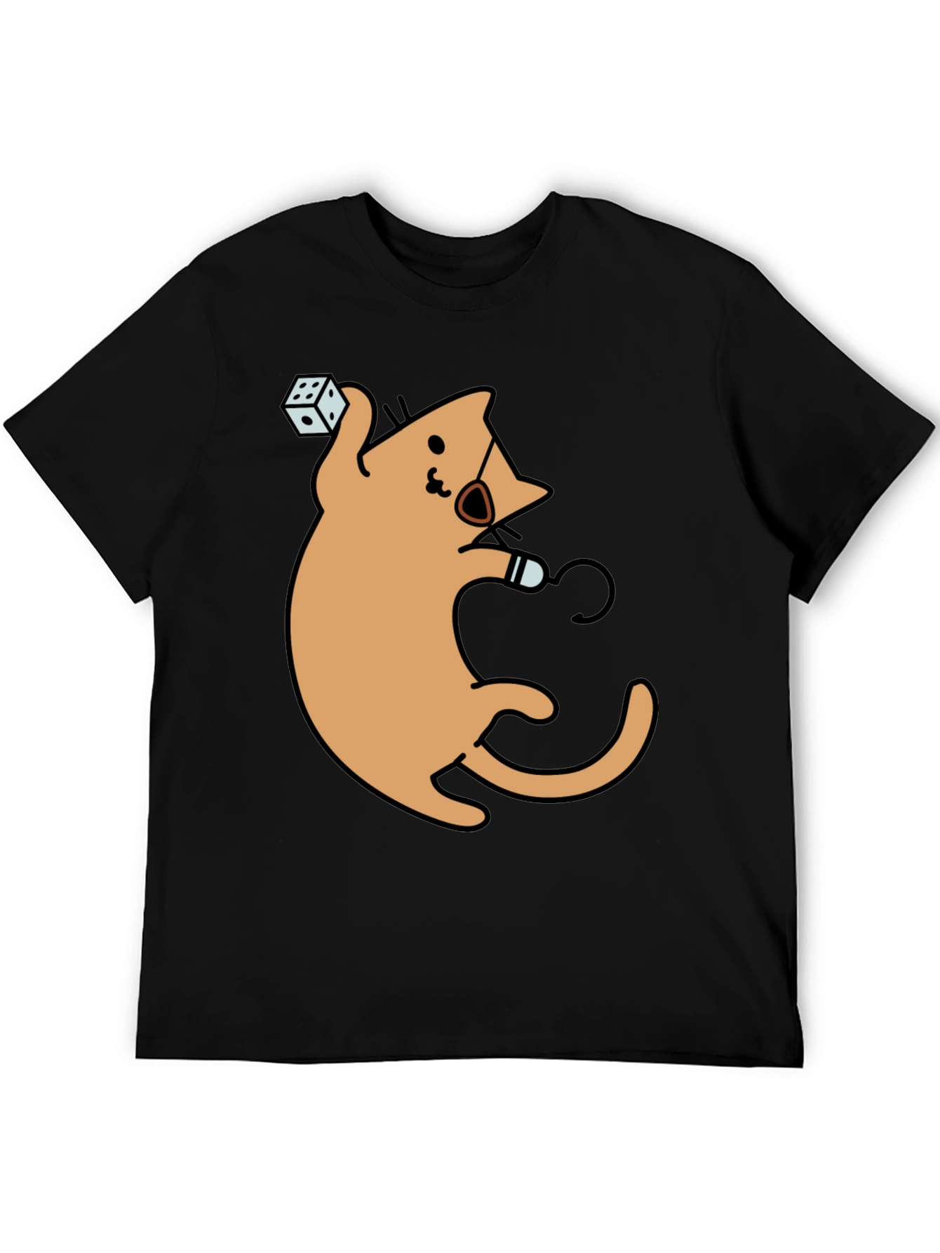 Dice Cat Graphic Tee - Black Cotton Shirt