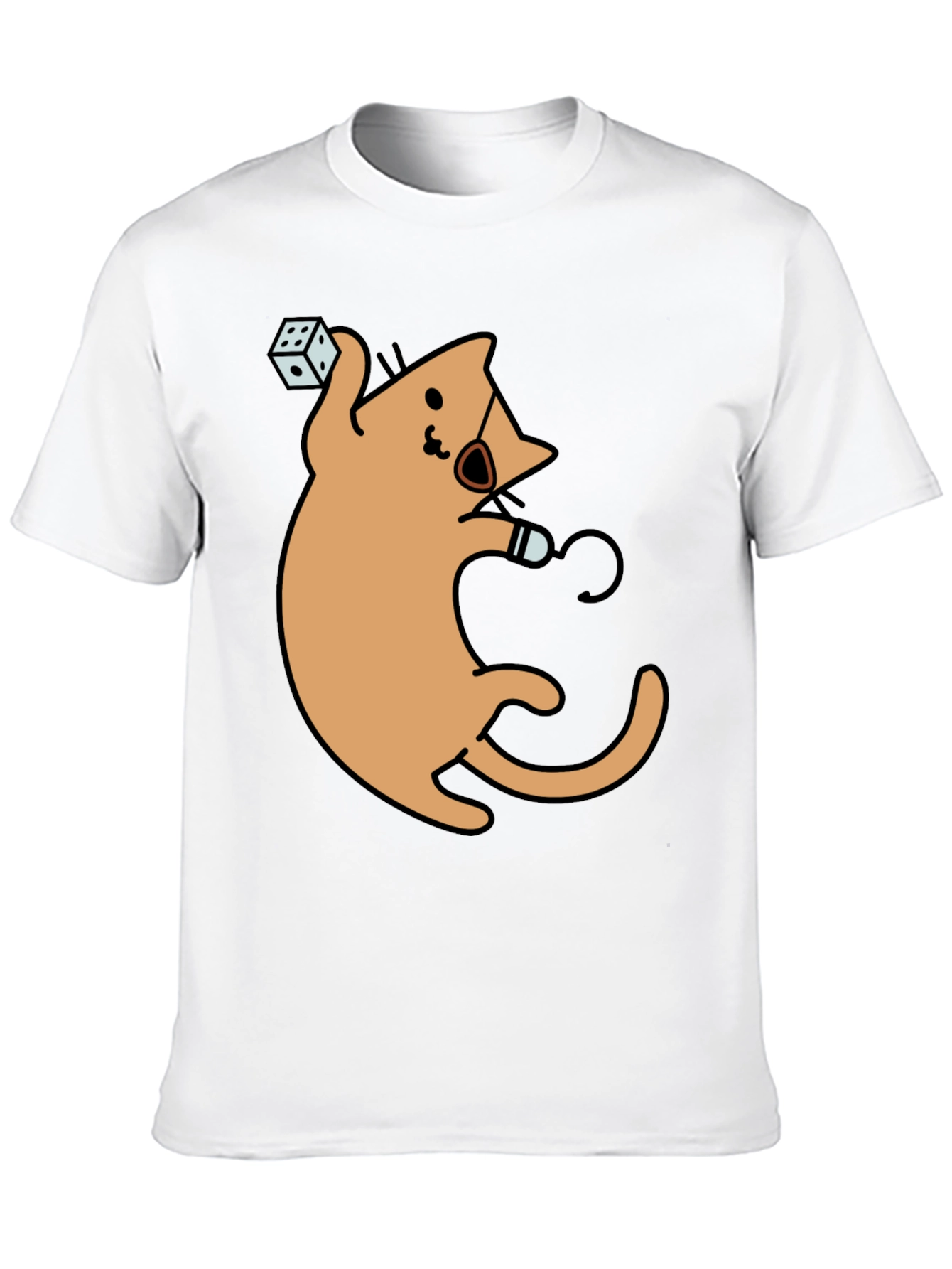 Dice Cat Graphic Tee - Black Cotton Shirt