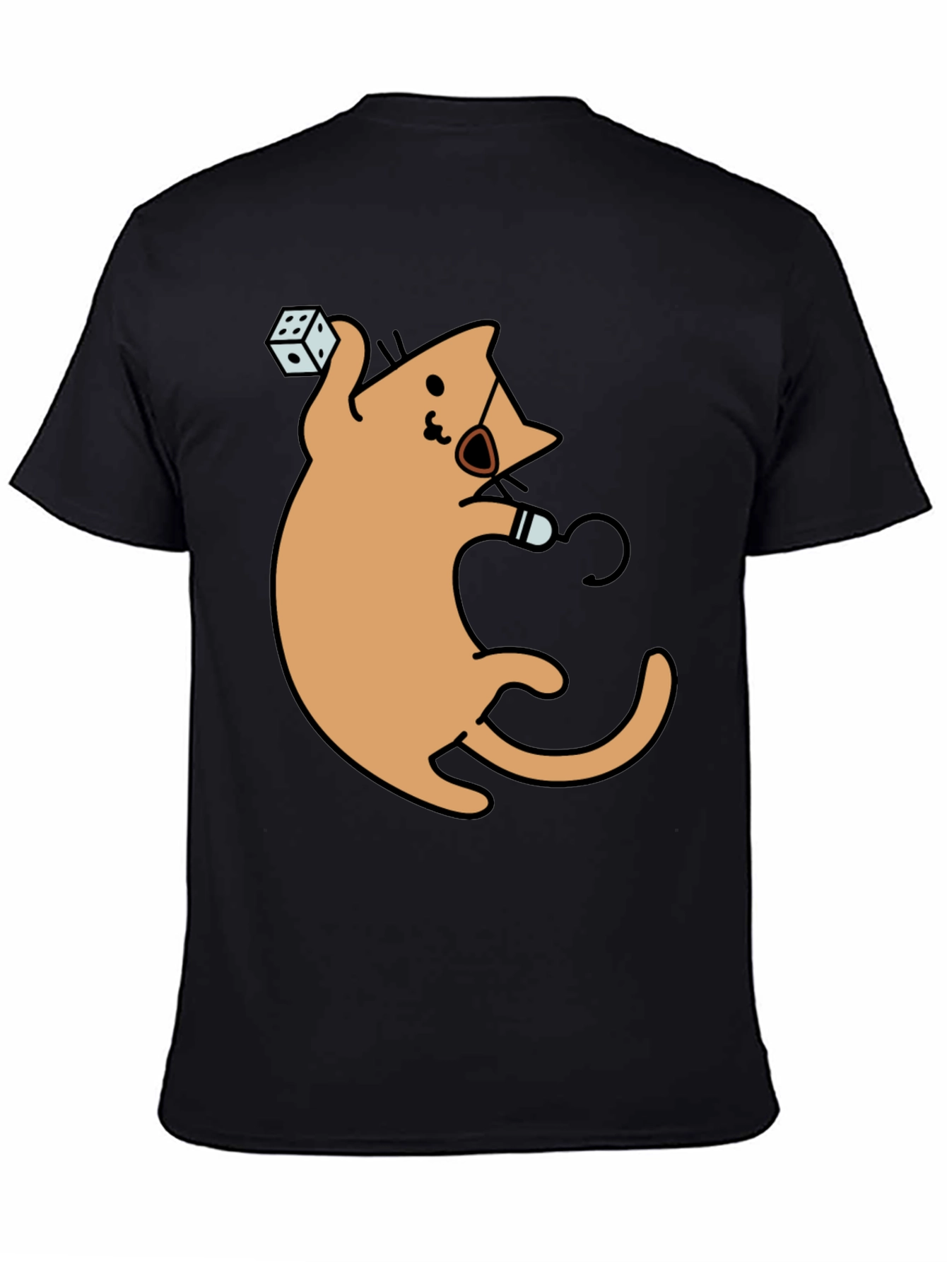Dice Cat Graphic Tee - Black Cotton Shirt