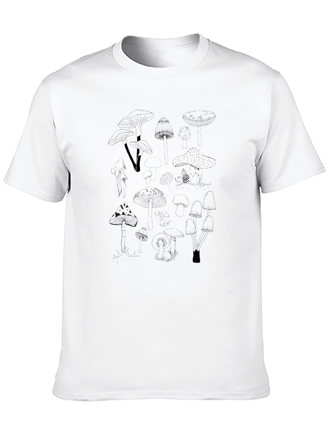 Mushroom Print Black T-Shirt - Casual Style
