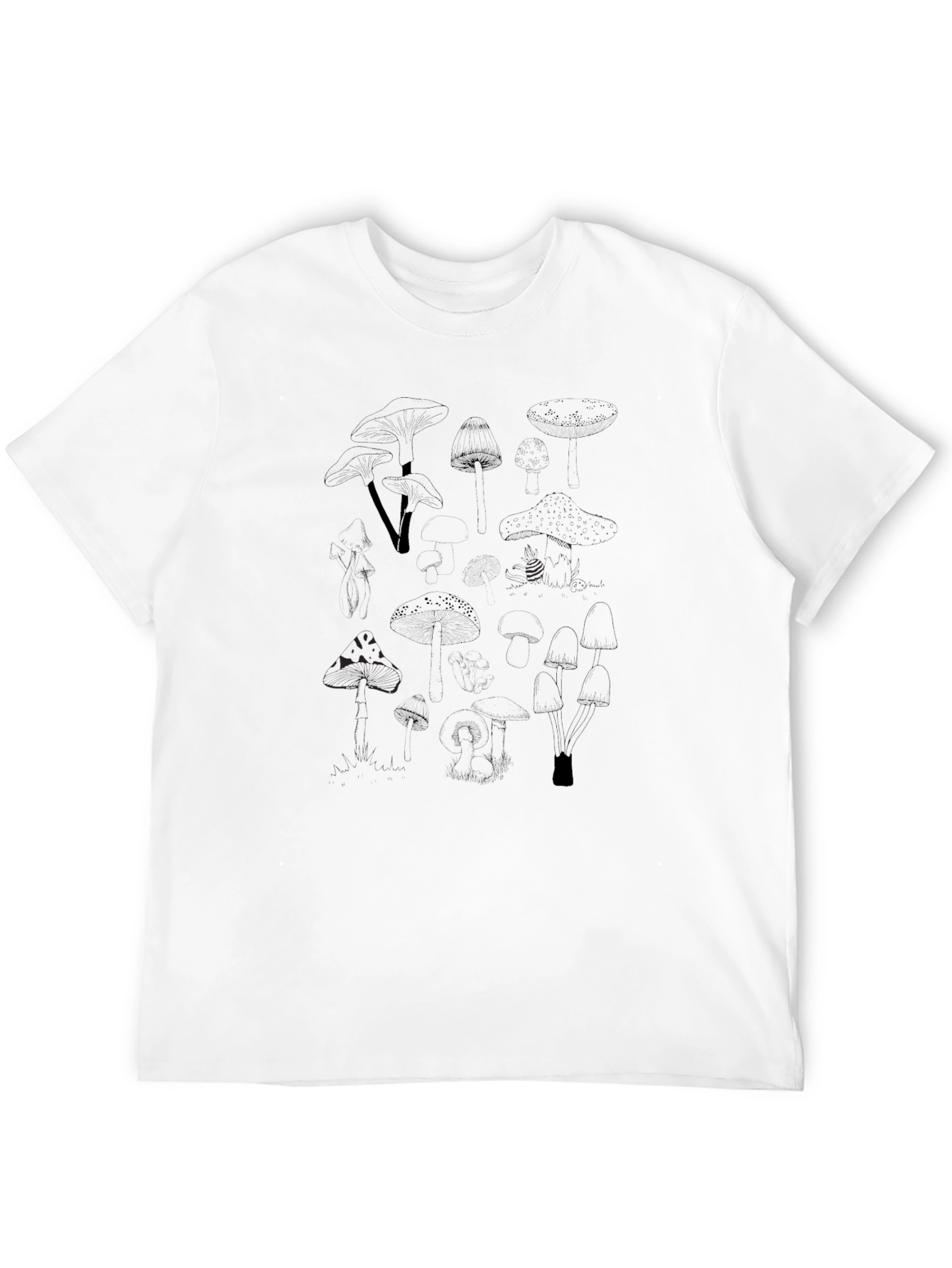 Mushroom Print Black T-Shirt - Casual Style