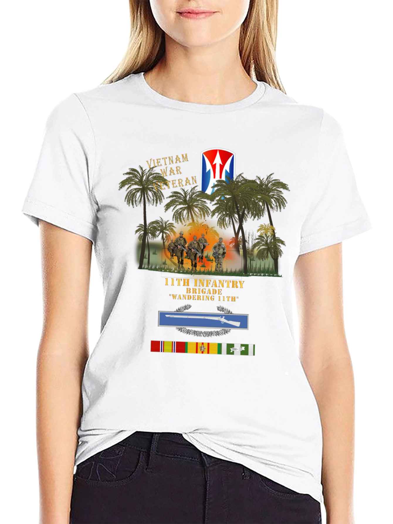 Vietnam War Veteran 11th Infantry Black T-Shirt