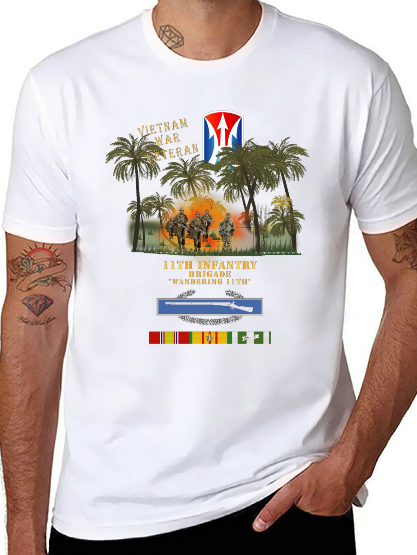 Vietnam War Veteran 11th Infantry Black T-Shirt