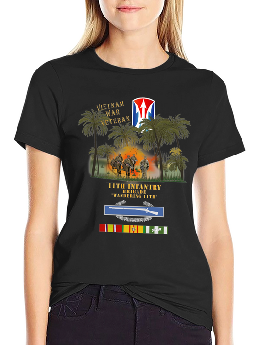 Vietnam War Veteran 11th Infantry Black T-Shirt