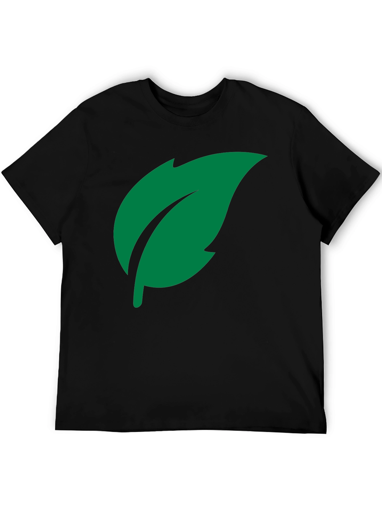 Green Leaf Graphic Tee - Black Cotton Casual Shirt