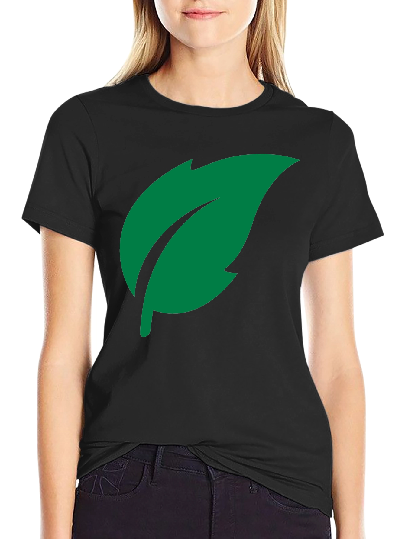 Green Leaf Graphic Tee - Black Cotton Casual Shirt