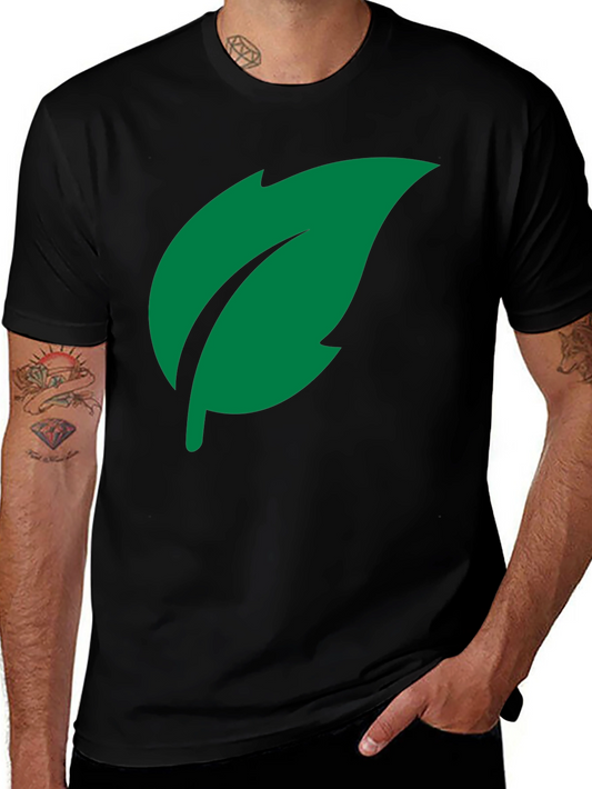 Green Leaf Graphic Tee - Black Cotton Casual Shirt
