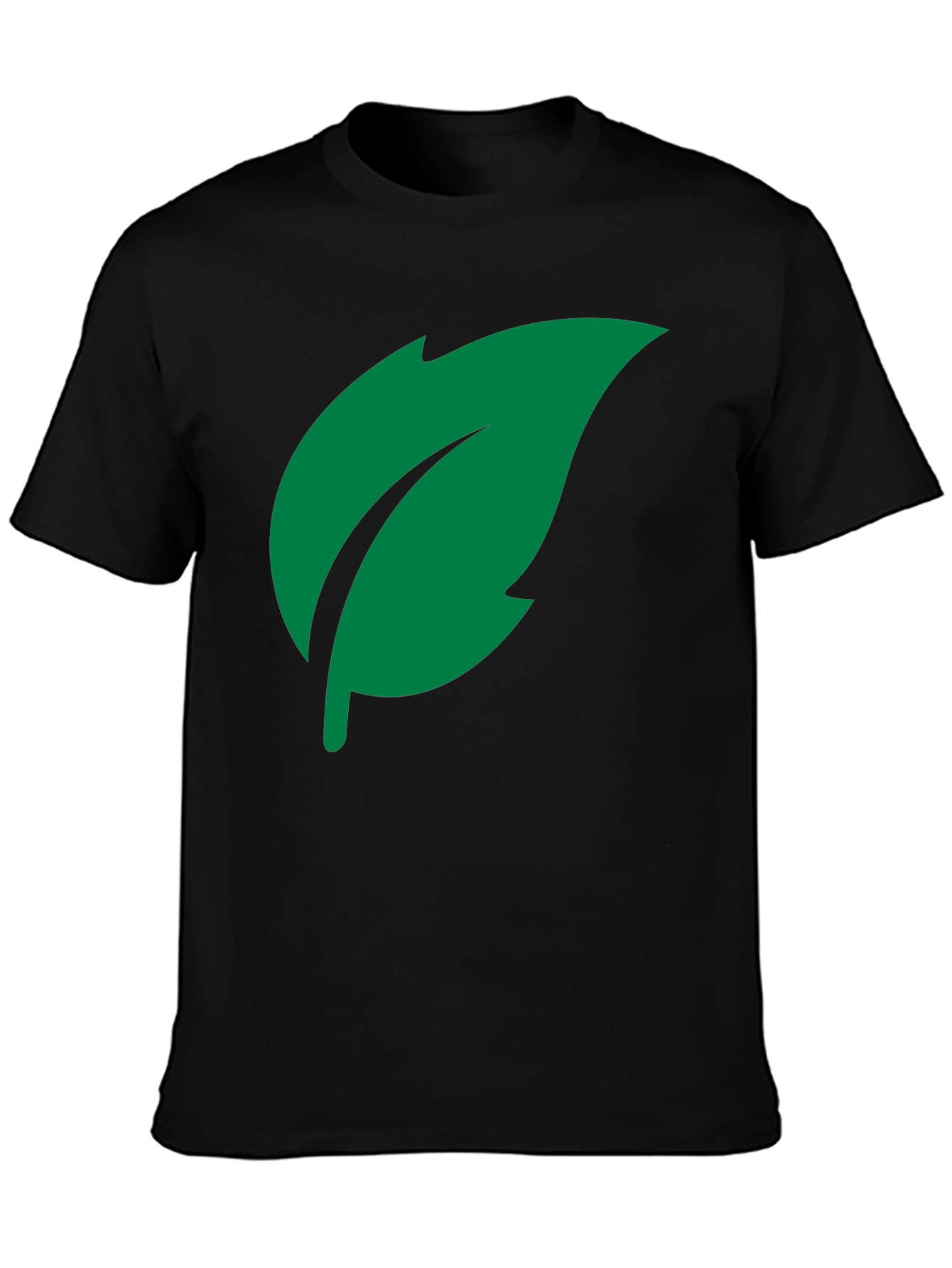 Green Leaf Graphic Tee - Black Cotton Casual Shirt
