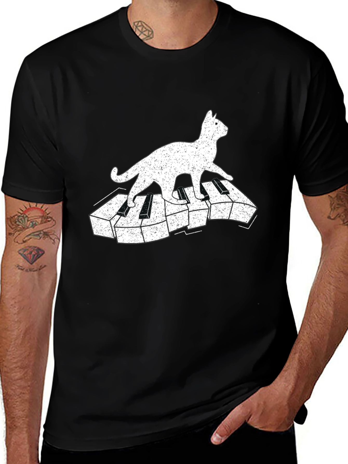Cat on Piano Keys Graphic Tee
