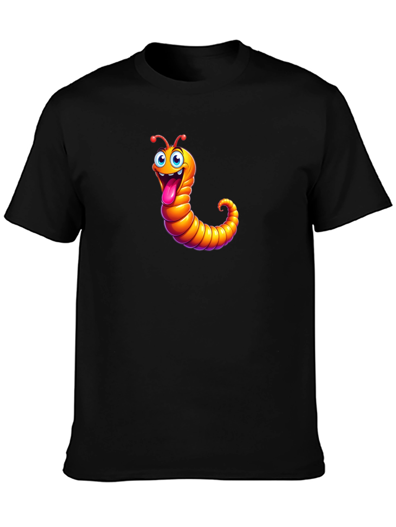 Funny Worm Graphic Black T-Shirt