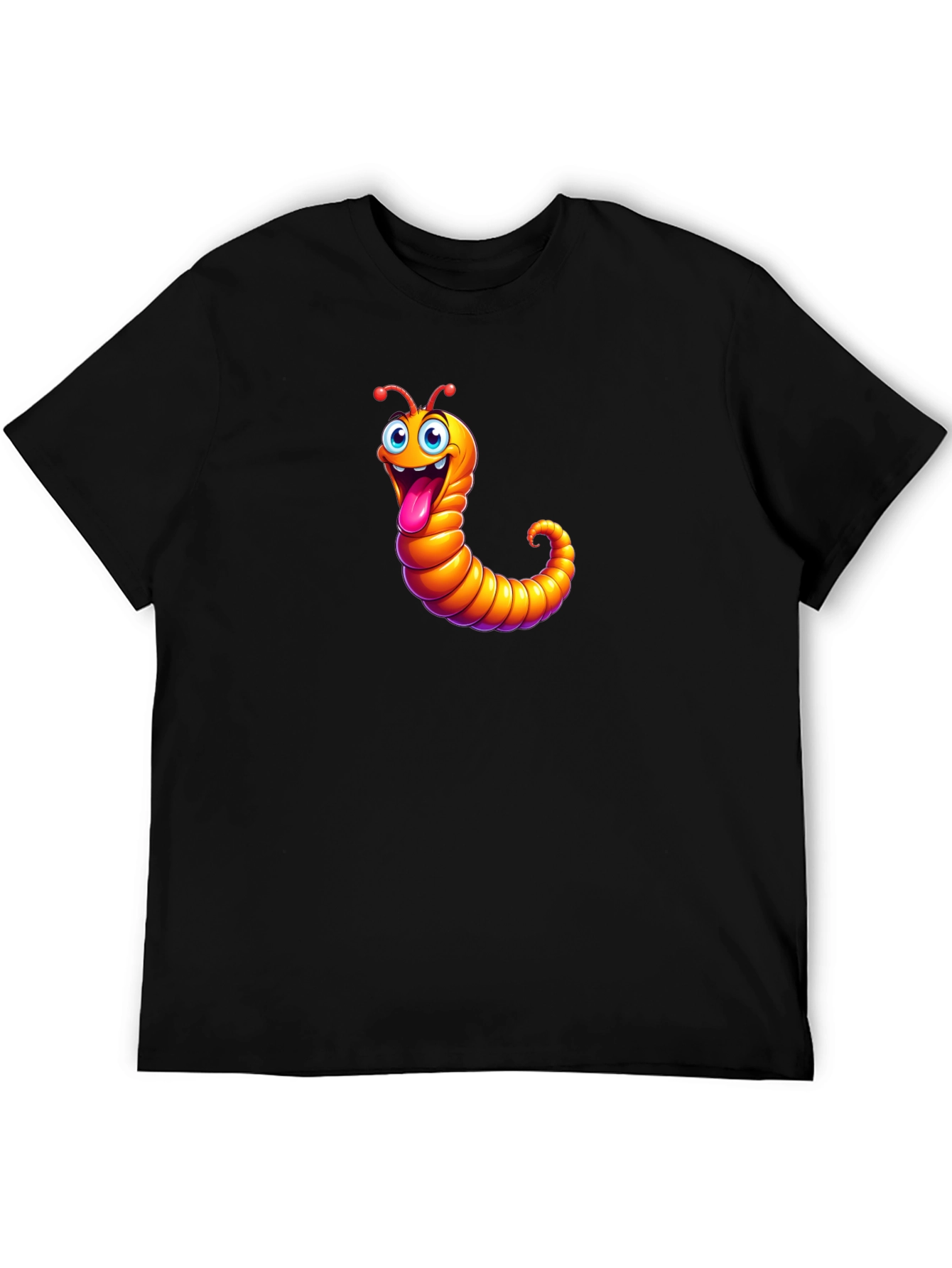 Funny Worm Graphic Black T-Shirt
