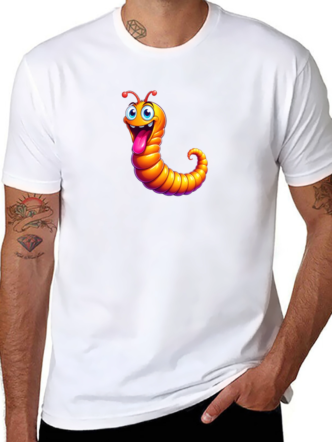 Funny Worm Graphic Black T-Shirt