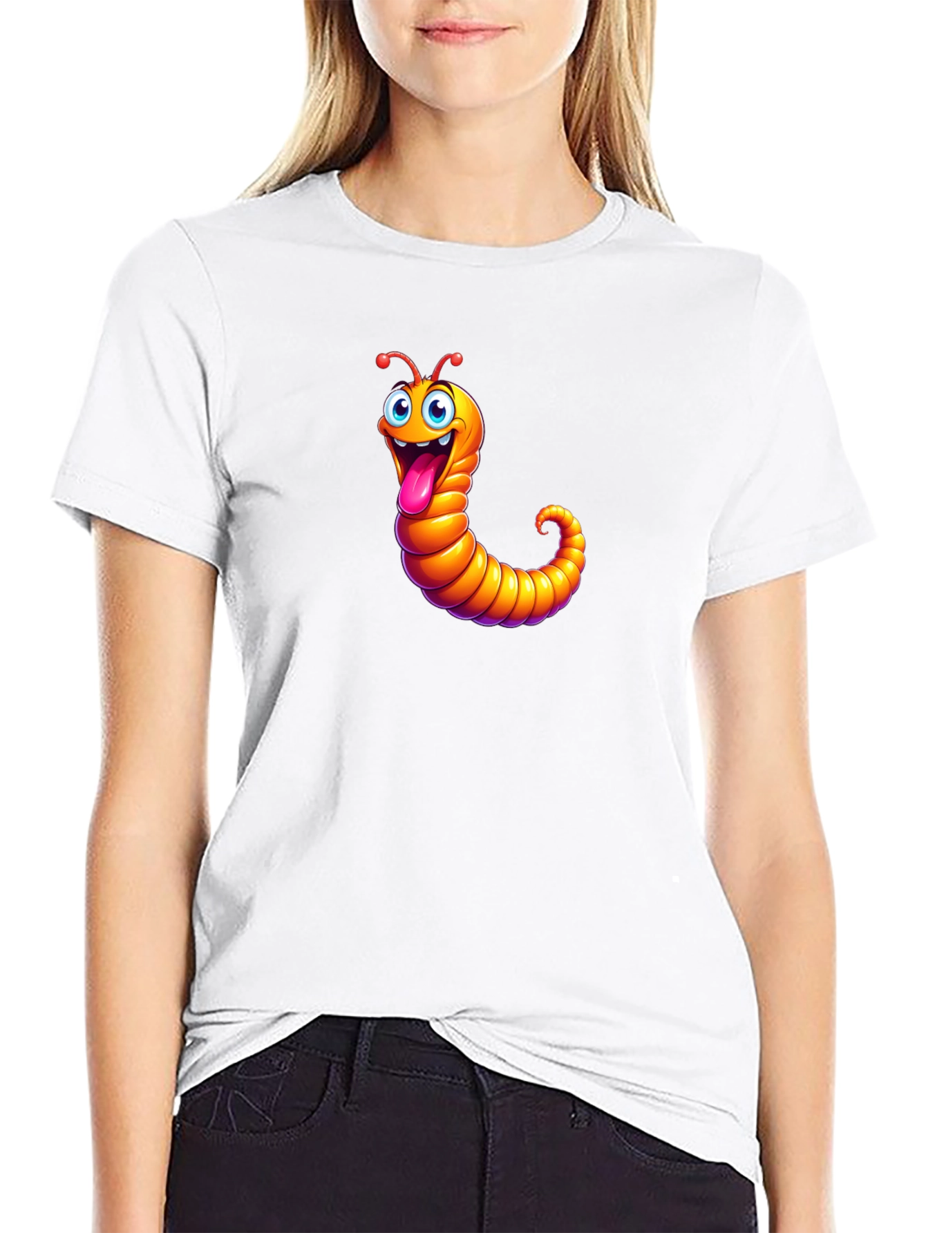 Funny Worm Graphic Black T-Shirt