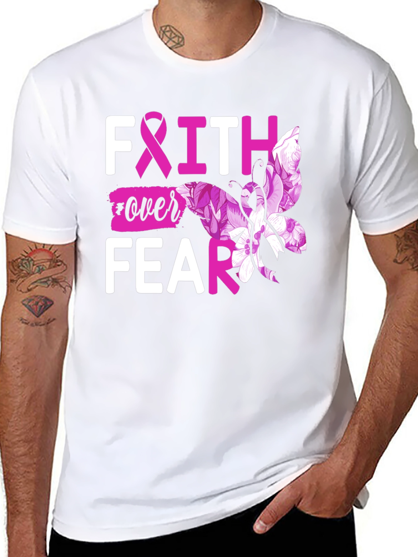 Faith Over Fear Breast Cancer Butterfly T-Shirt