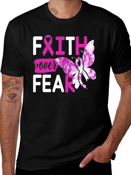 Faith Over Fear Breast Cancer Butterfly T-Shirt