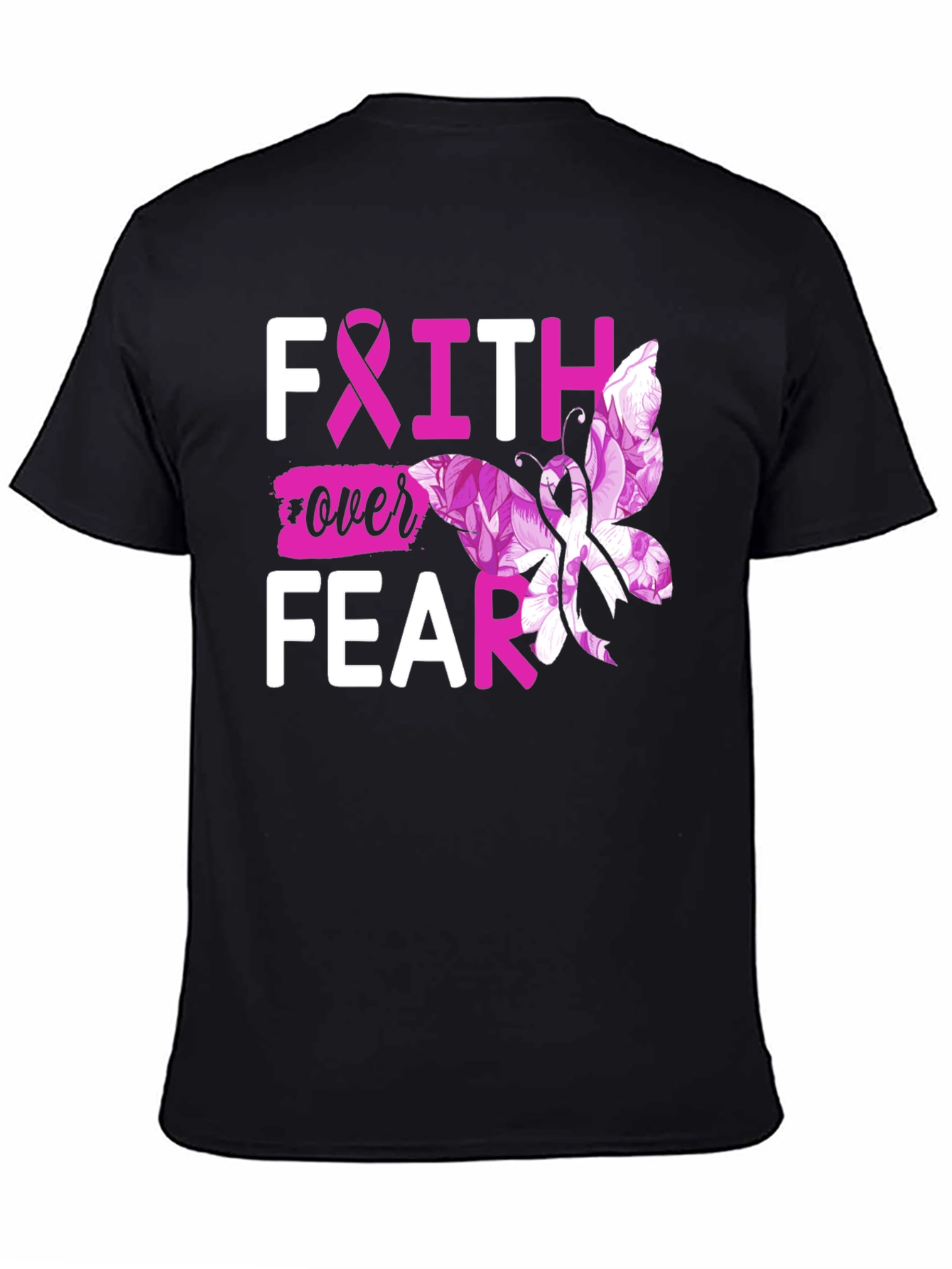 Faith Over Fear Breast Cancer Butterfly T-Shirt