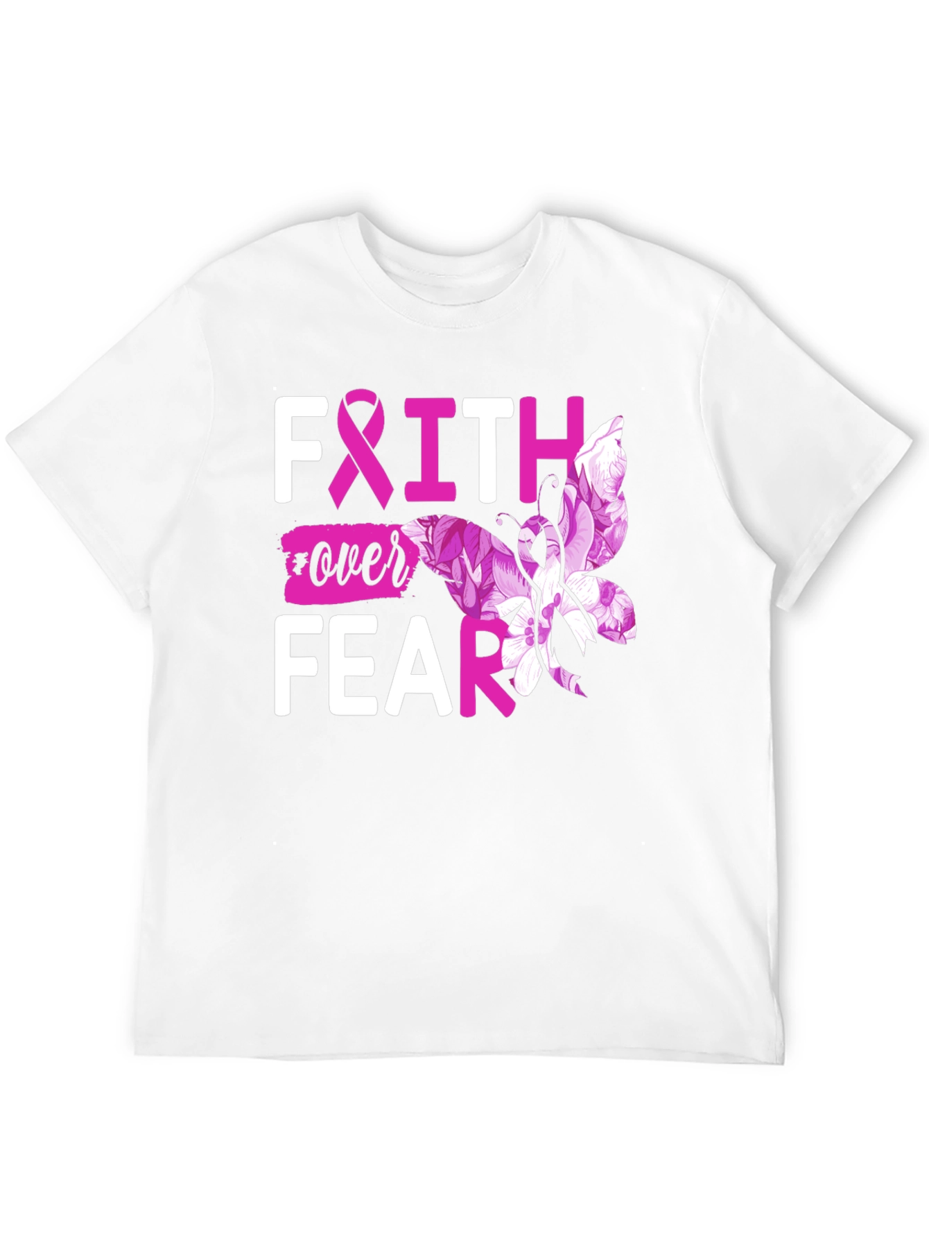 Faith Over Fear Breast Cancer Butterfly T-Shirt
