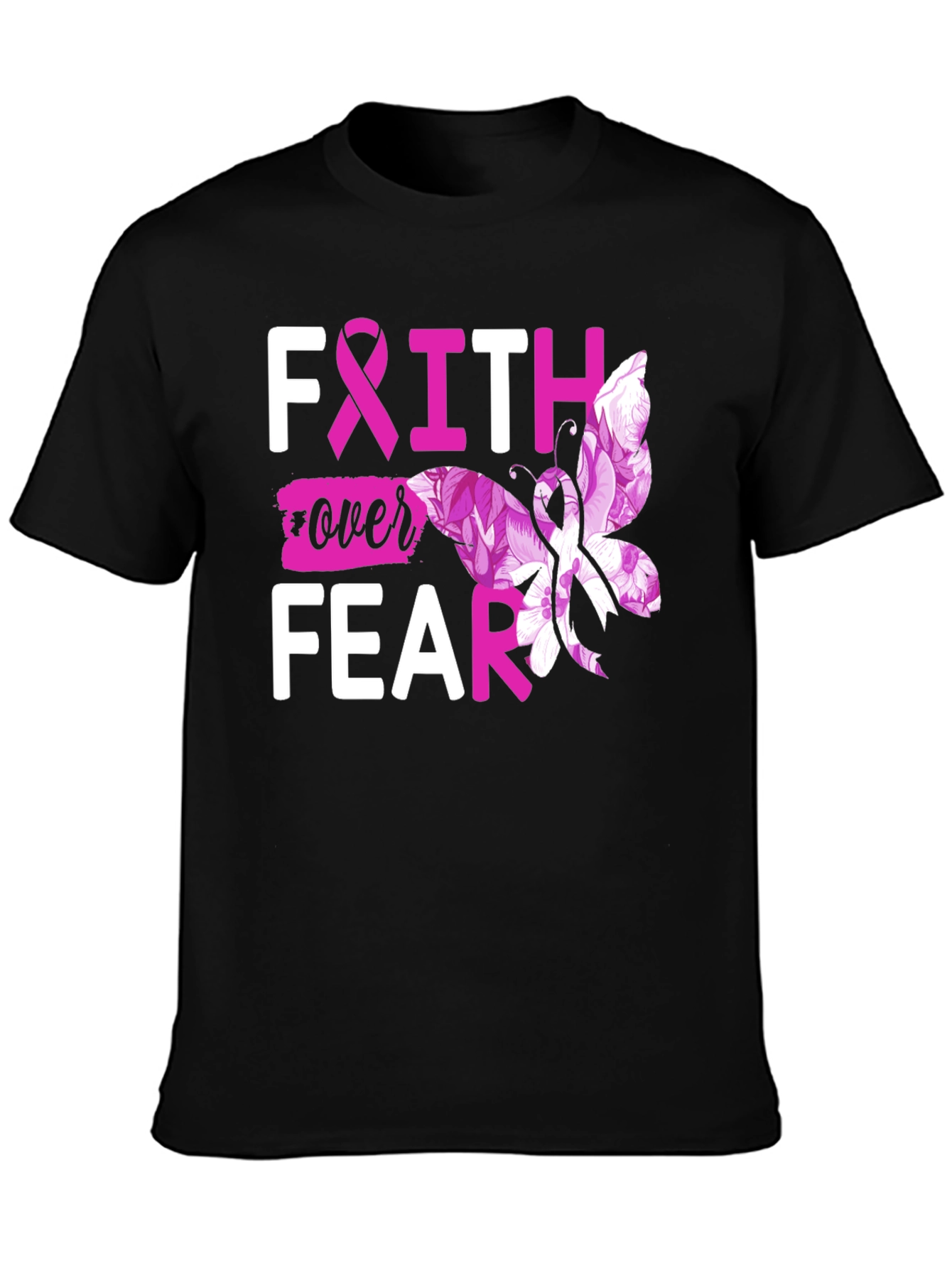 Faith Over Fear Breast Cancer Butterfly T-Shirt