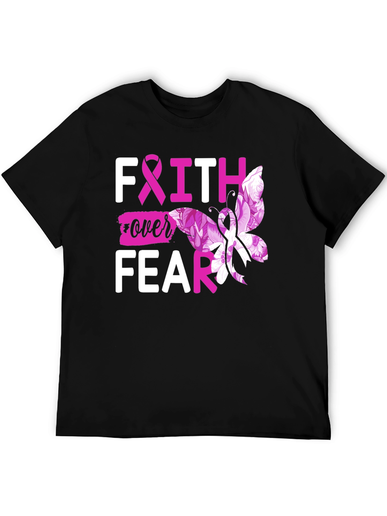 Faith Over Fear Breast Cancer Butterfly T-Shirt
