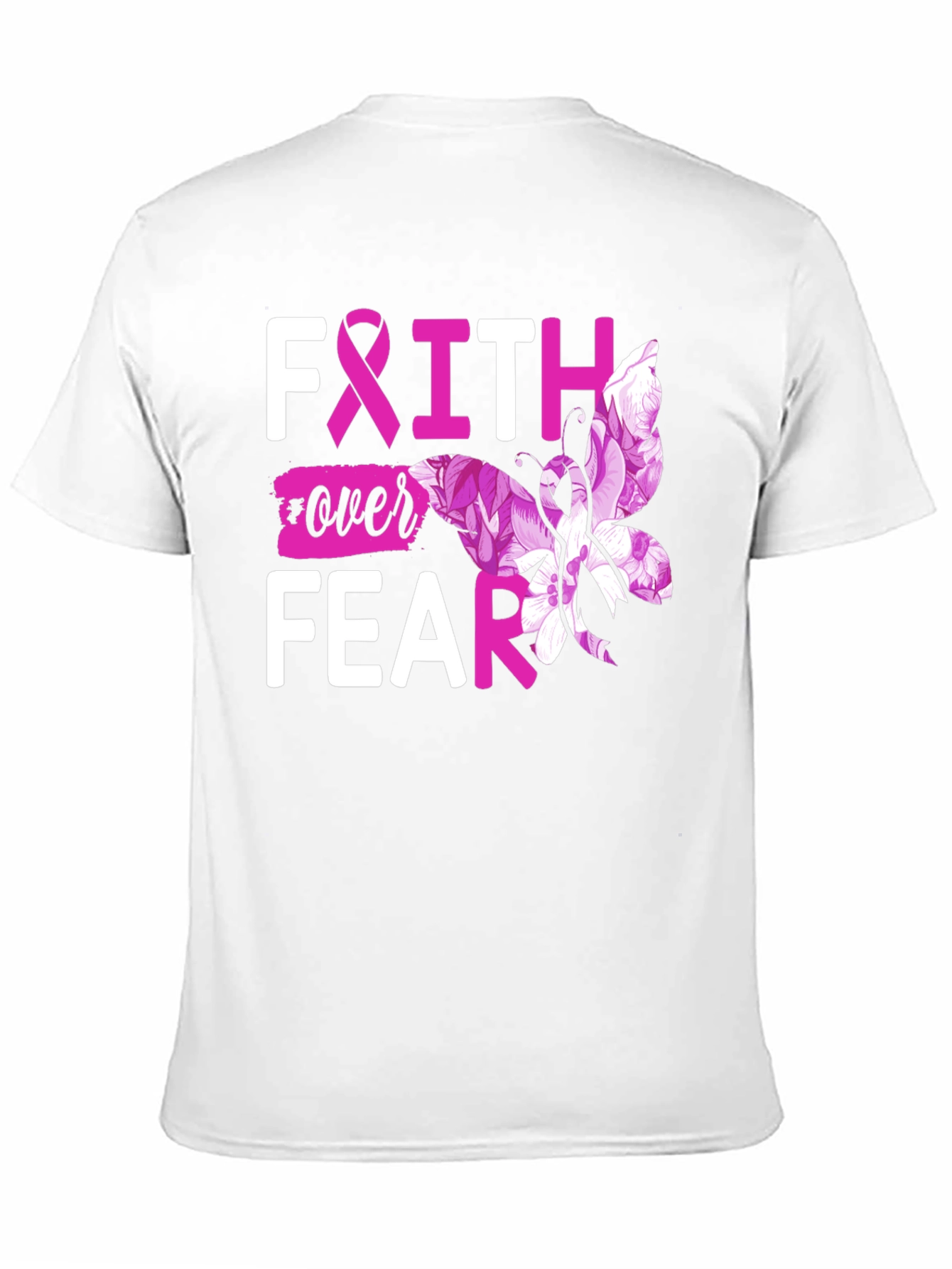 Faith Over Fear Breast Cancer Butterfly T-Shirt