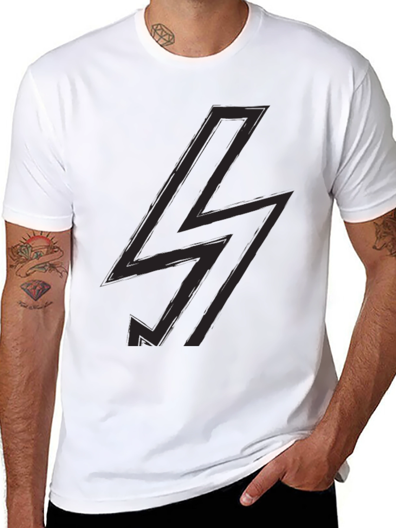 Black T-Shirt with Lightning Bolt Design