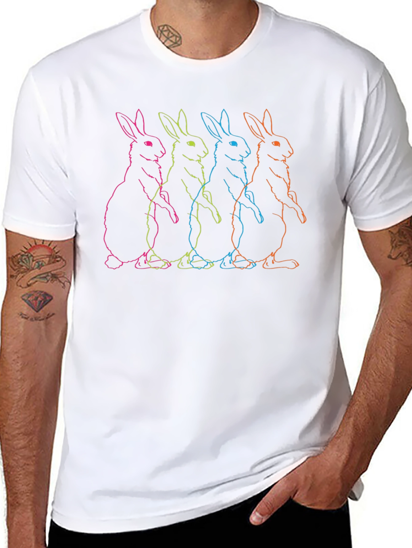 Neon Bunny Graphic T-Shirt - Mens Black Tee