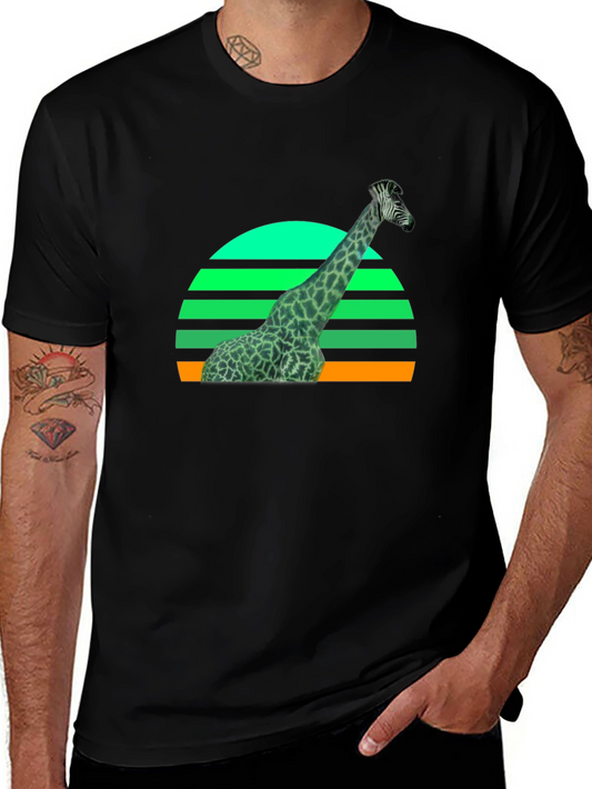 Giraffe Sunset Graphic T-Shirt - Black