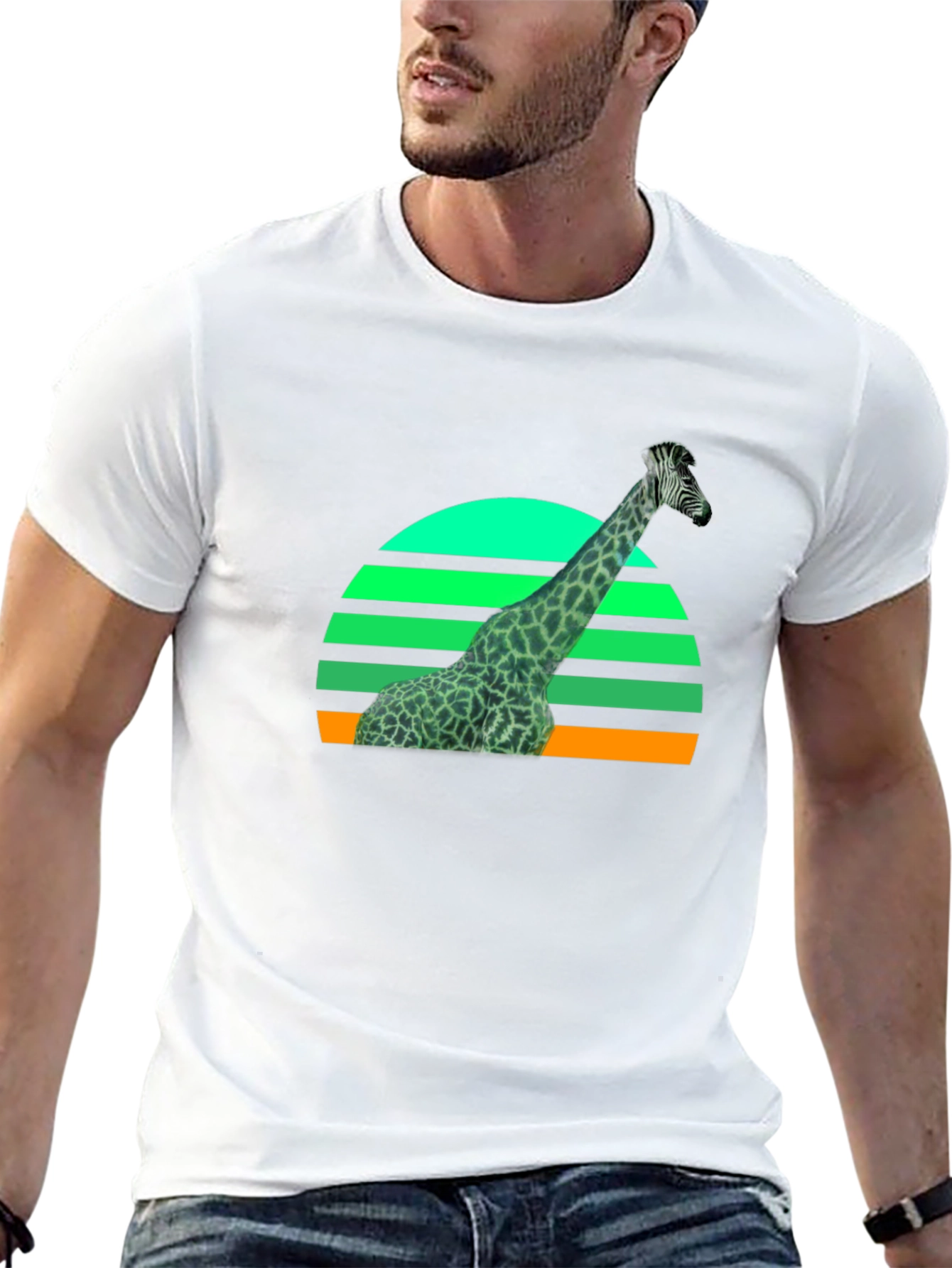 Giraffe Sunset Graphic T-Shirt - Black