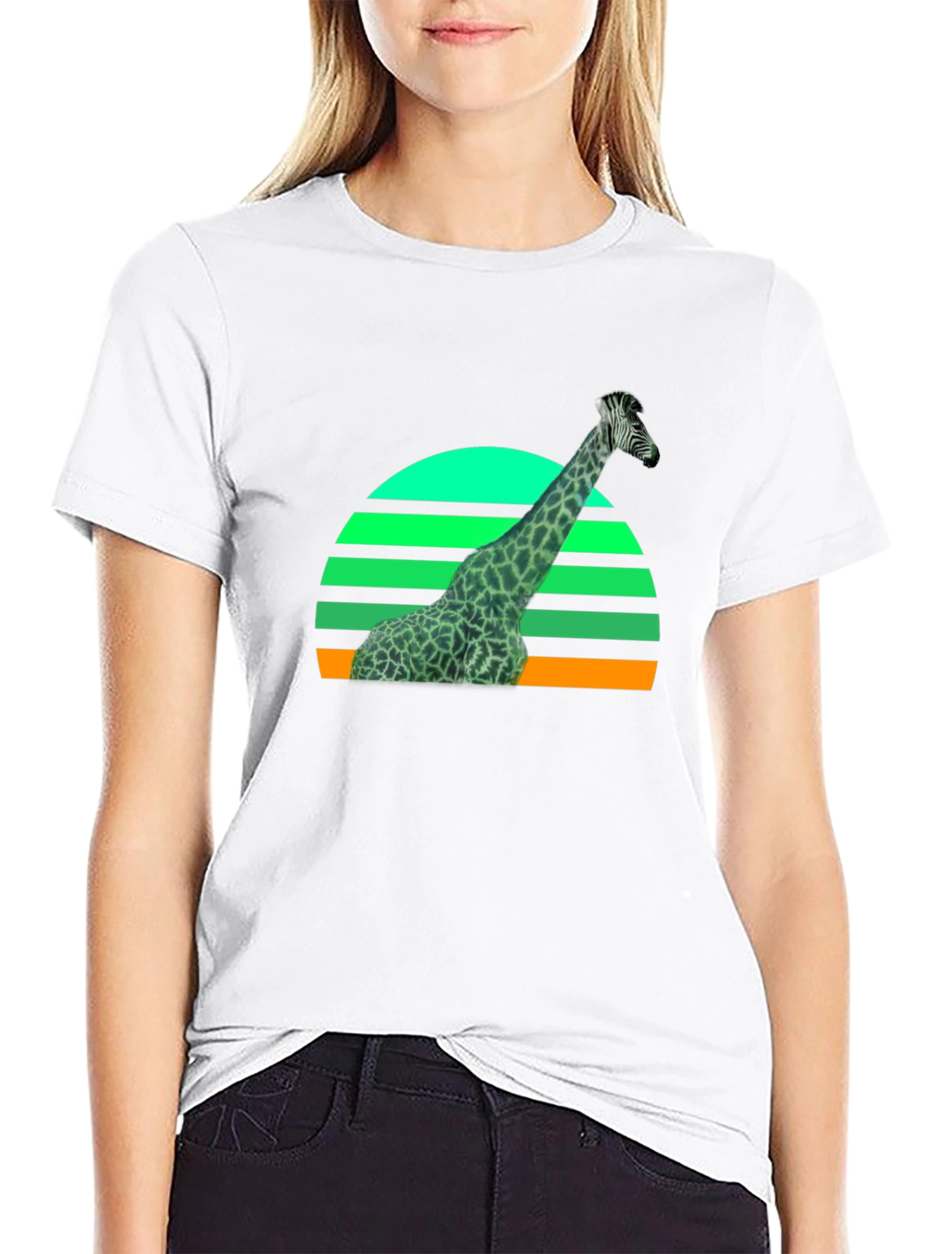 Giraffe Sunset Graphic T-Shirt - Black
